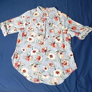 Striped floral blouse with gold accents